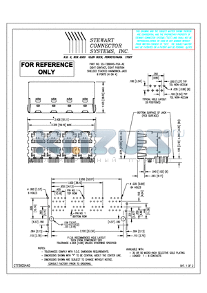 SS-738844S-PG4-AE datasheet - EIGHT CONTACT, EIGHT POSITION SHIELDED STACKED HARMONICA JACK 8 PORTS (4 ON 4)