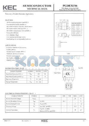 PG24EXUS6 datasheet - TVS Diode Array for ESD Protection in Portable Electronics