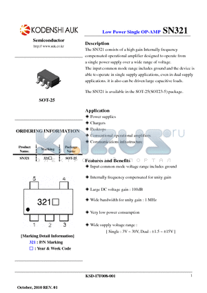 SN321 datasheet - Low Power Single OP-AMP