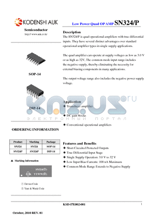 SN324P datasheet - Low Power Quad OP AMP