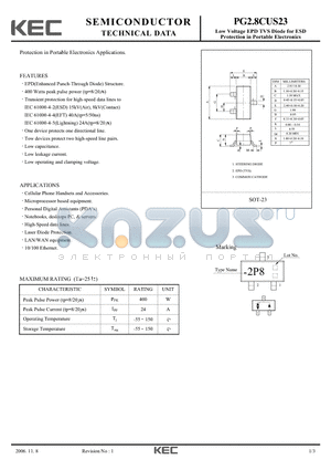 PG28CUS23 datasheet - Low Voltage EPD TVS Diode for ESD Protection in Portable Electronics