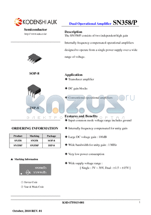 SN358P datasheet - Dual Operational Amplifier