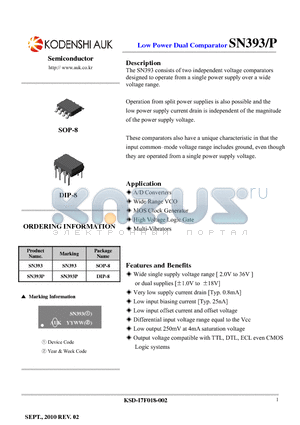 SN393 datasheet - Low Power Dual Comparator