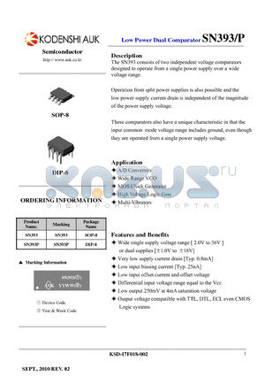 SN393P datasheet - Low Power Dual Comparator