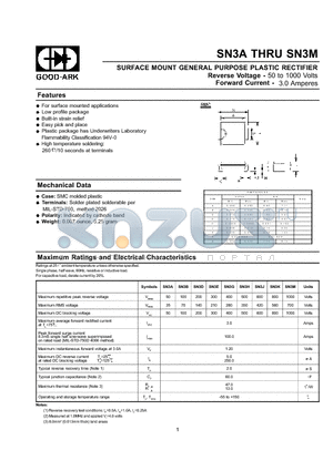 SN3A datasheet - SURFACE MOUNT GENERAL PURPOSE PLASTIC RECTIFIER