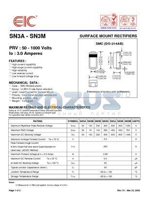 SN3D datasheet - SURFACE MOUNT RECTIFIERS