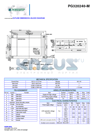 PG320240-M datasheet - OUTLINE DIMENSION & BLOCK DIAGRAM