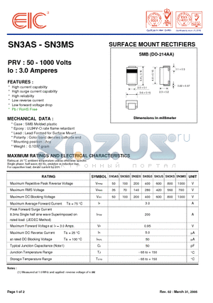 SN3GS datasheet - SURFACE MOUNT RECTIFIERS