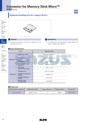 SCNA1A0300 datasheet - Connector for Memory Stick Micro