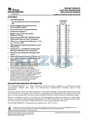 V62/06609-01XE datasheet - 16-BIT BUS TRANSCEIVER WITH 3-STATE OUTPUTS