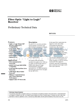 RCV1551-FP datasheet - Fiber Optic Light to Logic Receiver