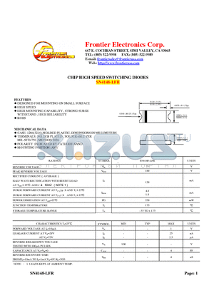 SN4148-LFR datasheet - CHIP HIGH SPEED SWITCHING DIODES