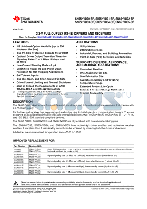 V62/06634-01XE datasheet - 3.3-V FULL-DUPLEX RS-485 DRIVERS AND RECEIVERS