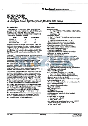 RCV336DPFL datasheet - V.34 Data V.17 Fax, AudioSpan, Voice, Speakerphone, Modem Data Pump