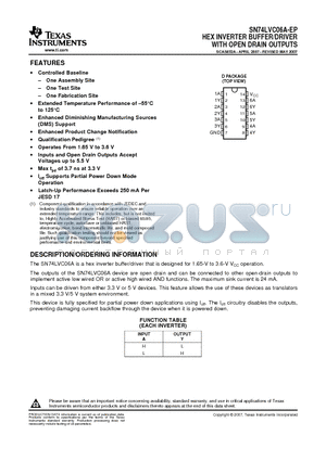 V62/06661-01XE datasheet - HEX INVERTER BUFFER/DRIVER WITH OPEN DRAIN OUTPUTS