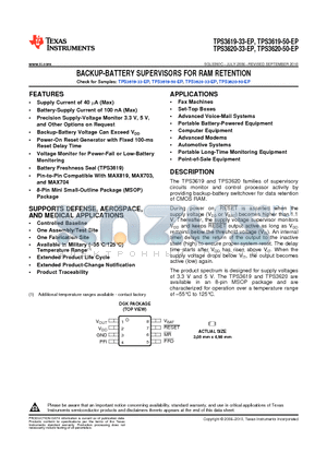 V62/06670-03XE datasheet - BACKUP-BATTERY SUPERVISORS FOR RAM RETENTION