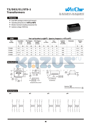 TT-81633 datasheet - T3.DS3/E1/STS-1 Transformers