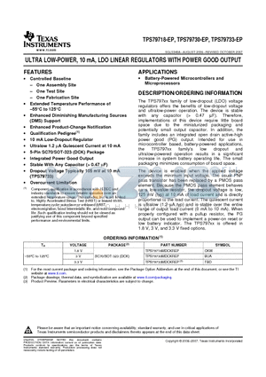 V62/06673-01XE datasheet - ULTRA LOW-POWER, 10 mA, LDO LINEAR REGULATORS WITH POWER GOOD OUTPUT