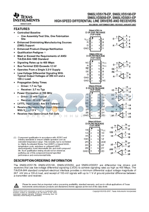 V62/07612-03NE datasheet - HIGH-SPEED DIFFERENTIAL LINE DRIVERS AND RECEIVERS