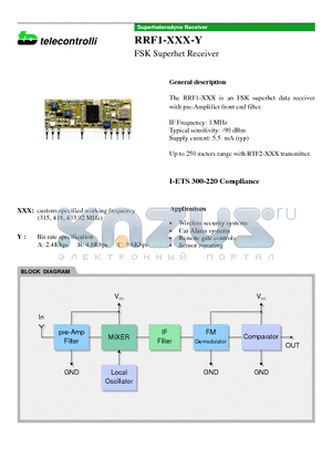 RRF1-315-9.6 datasheet - FSK Superhet Receiver