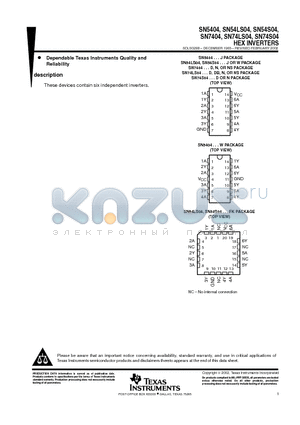 SN5404J datasheet - HEX INVERTERS