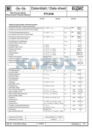 TT131N_02 datasheet - Netz-Thyristor-Modul Phase Control Thyristor Module