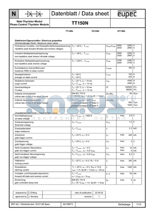 TT150N datasheet - Netz-Thyristor-Modul Phase Control Thyristor Module