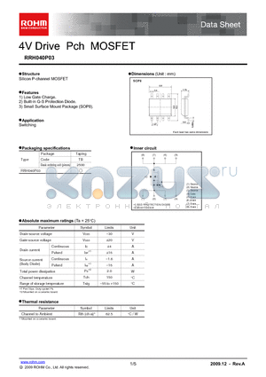 RRH040P03 datasheet - 4V Drive Pch MOSFET