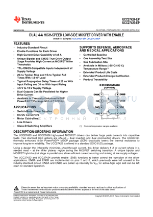 V62/07624-01XE datasheet - DUAL 4-A HIGH-SPEED LOW-SIDE MOSFET DRIVER WITH ENABLE