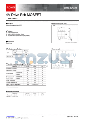 RRH140P03 datasheet - 4V Drive Pch MOSFET