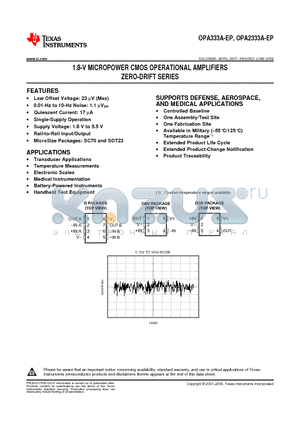 V62/07633-01YE datasheet - 1.8-V MICROPOWER CMOS OPERATIONAL AMPLIFIERS ZERO-DRIFT SERIES