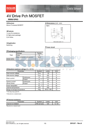 RRR015P03 datasheet - 4V Drive Pch MOSFET