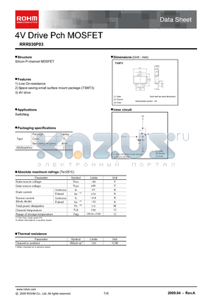 RRR030P03 datasheet - 4V Drive Pch MOSFET