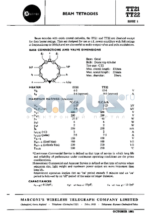 TT22 datasheet - BEAM TETRODES