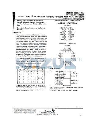 SN54109W datasheet - DUAL J-K POSITIVE-EDGE-TRIGGERED FLIP-FLOPS WITH PRESET AND CLEAR