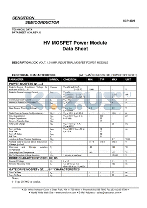 SCP-4926 datasheet - HV MOSFET Power Module Data Sheet