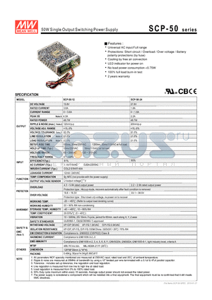 SCP-50 datasheet - 50W Single Output Switching Power Supply