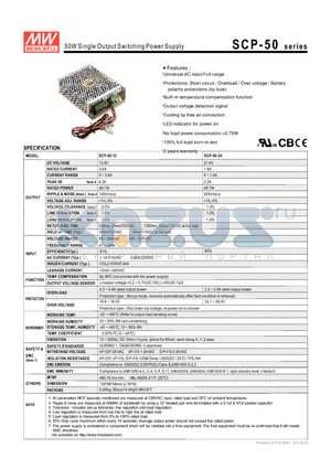 SCP-50 datasheet - 50W Single Output Switching Power Supply