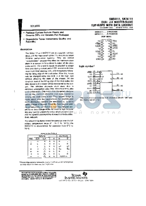 SN54111 datasheet - DUAL J-K MASTER SLAVE FLIP FLOPS WITH DATA LOCKOUT