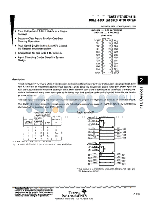 SN54116J datasheet - DUAL 4-bit LATCHES WITH CLEAR