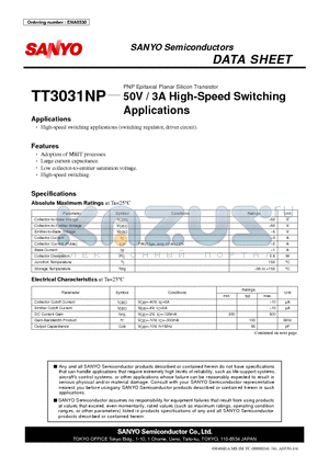 TT3031NP datasheet - PNP Epitaxial Planar Silicon Transistor 50V / 3A High-Speed Switching