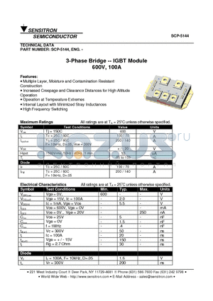 SCP-5144 datasheet - 3-Phase Bridge IGBT Module 600V, 100A