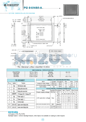 PG640480-A datasheet - OUTLINE DIMENSION & BLOCK DIAGRAM