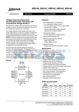 X80141 datasheet - Voltage Supervisor/Sequencer Quad Programmable Time Delay with Local/Remote Voltage Monitors