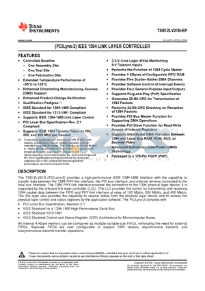 V62/08625-01XE datasheet - (PCILynx-2) IEEE 1394 LINK LAYER CONTROLLER