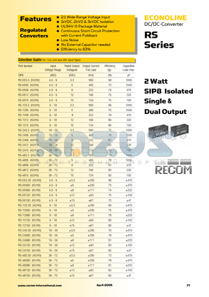 RS-0505/H3 datasheet - 2 Watt SIP8 Isolated Single & Dual Output