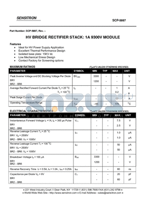 SCP-5887 datasheet - HV BRIDGE RECTIFIER STACK: 1A 9300V MODULE