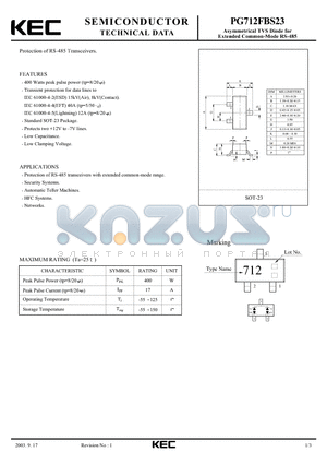 PG712FBS23 datasheet - Asymmetrical TVS Diode for Extended Common-Mode RS-485