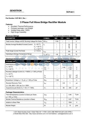 SCP-5911 datasheet - 3 Phase Full Wave Bridge Rectifier Module