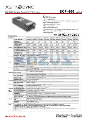 SCP-600 datasheet - 500~600W Parallel Type With PFC Function